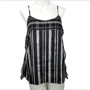 BCBG Generation Womens Casual Tank Top Small Black Striped Tiered Front Ruffle